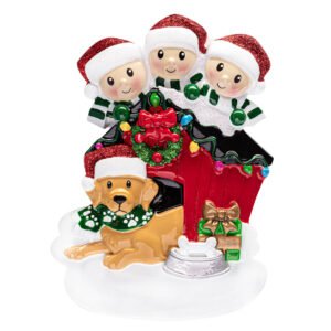 Personalized Family of 3 with Dog Christmas Ornament