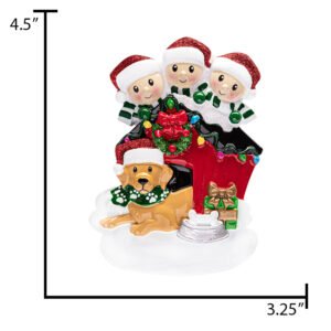 Personalized Family of 3 with Dog Christmas Ornament