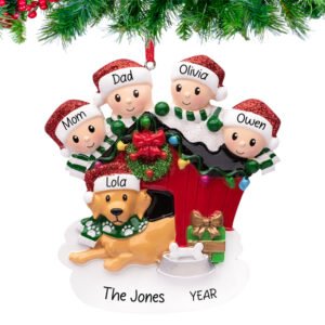 Personalized Family of 4 with Dog Christmas Ornament