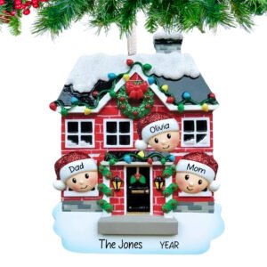 Personalized Christmas House Family of 3 Ornament