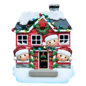 Personalized Christmas House Family of 3 Ornament
