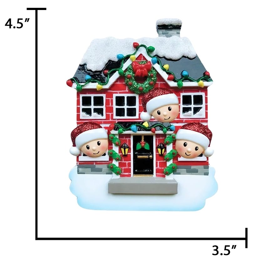 Personalized Christmas House Family of 3 Ornament