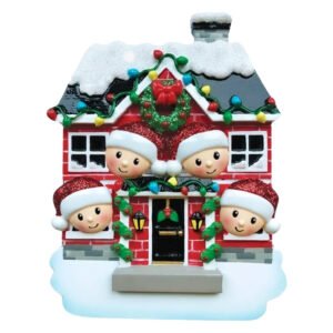 Personalized Christmas House Family of 4 Ornament