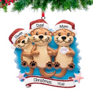 Personalized Otter Family of 3 Christmas Ornament