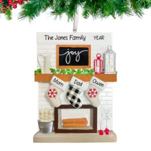 Personalized Fireplace Mantel Family of 3 Christmas Ornament