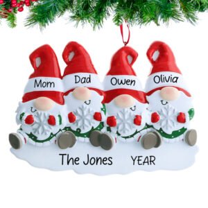 Personalized Gnome Family of 4 Christmas Ornament