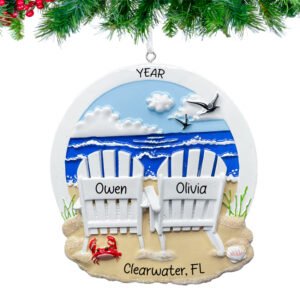 Celebrate your first Christmas together with a couple beach chair ornament from Gift Shopie.
