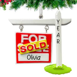 Celebrate a successful sale with a personalized sold sign real estate Christmas ornament.