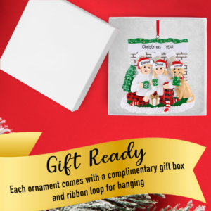 Personalized Fireplace Couple with Dog Christmas Ornament