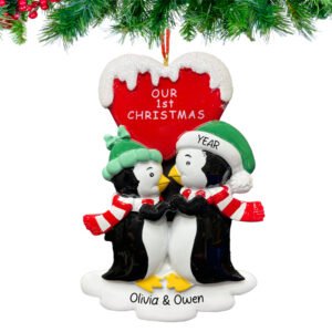 Personalized Kissing Penguin Couple Christmas Ornament