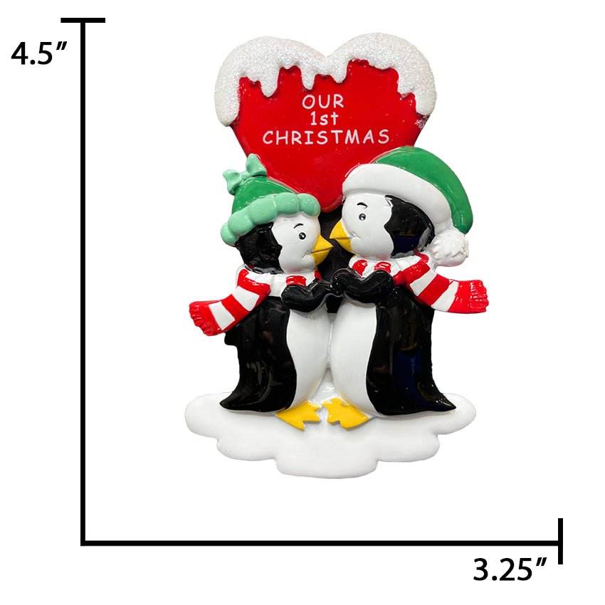 Personalized Kissing Penguin Couple Christmas Ornament