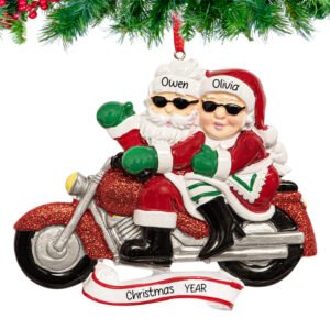 Personalized Santa Couple on Motorcycle Christmas Ornament