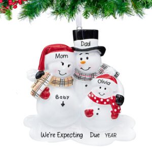 Custom Snowman Soon to be Family of 4 Christmas Ornament