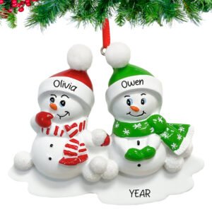 Personalized Naughty or Nice Romantic Snowman Couple Christmas Ornament