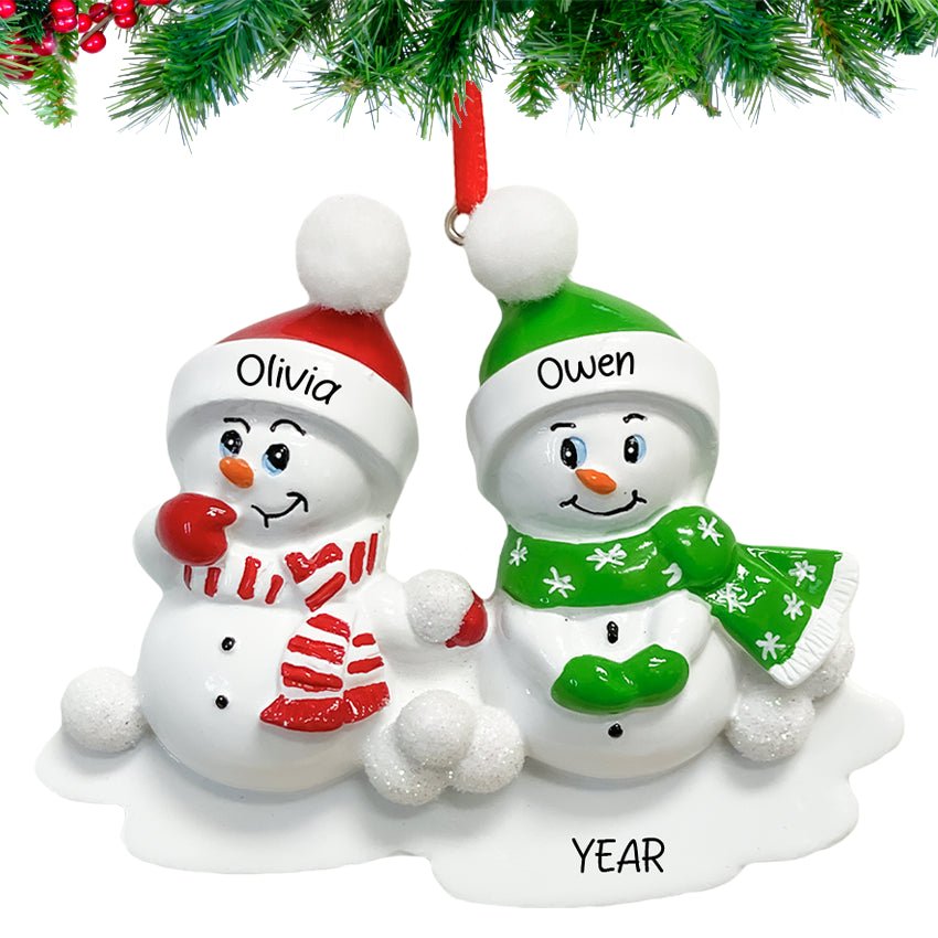 Personalized Naughty or Nice Romantic Snowman Couple Christmas Ornament